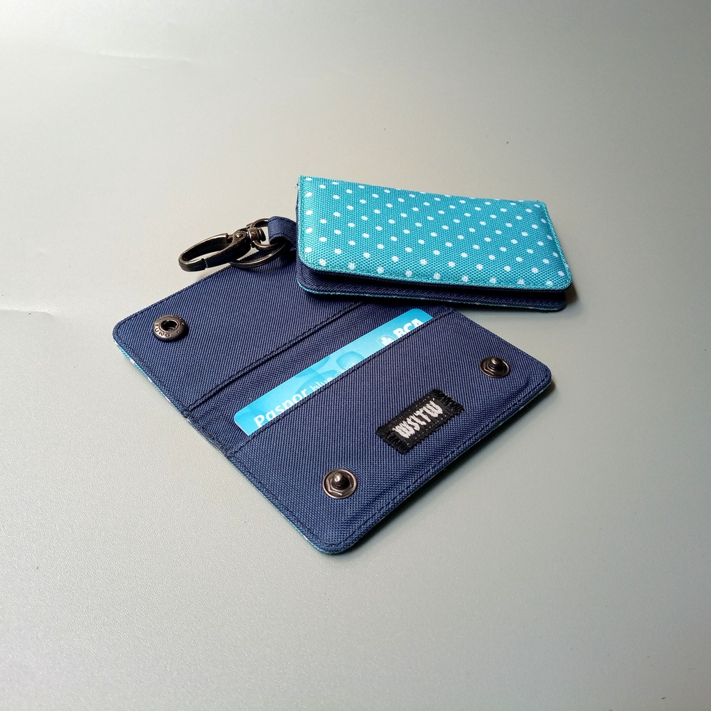 Gantungan Kunci Mobil Dompet Stnk Motor Polkadot Biru