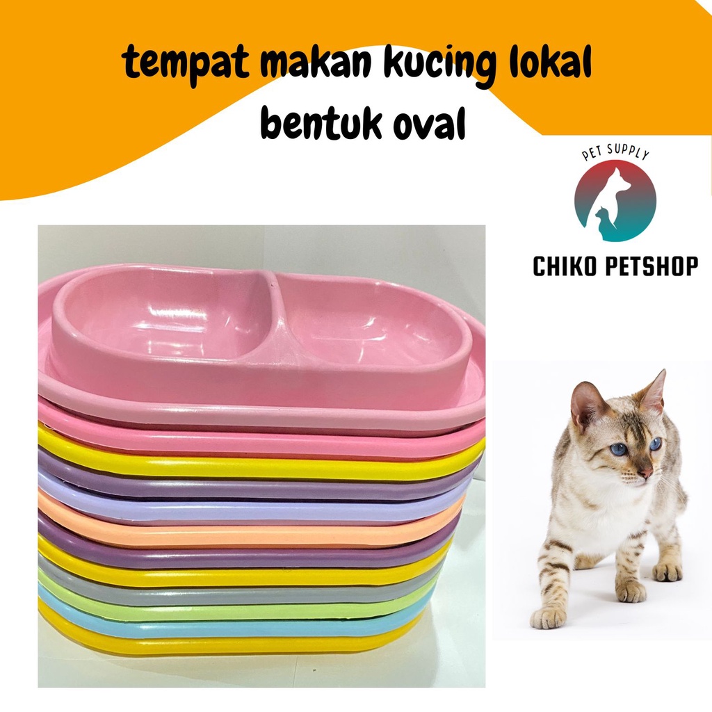 TEMPAT MAKAN MINUM DOUBLE KUCING &amp; ANJING - WARNA RANDOM