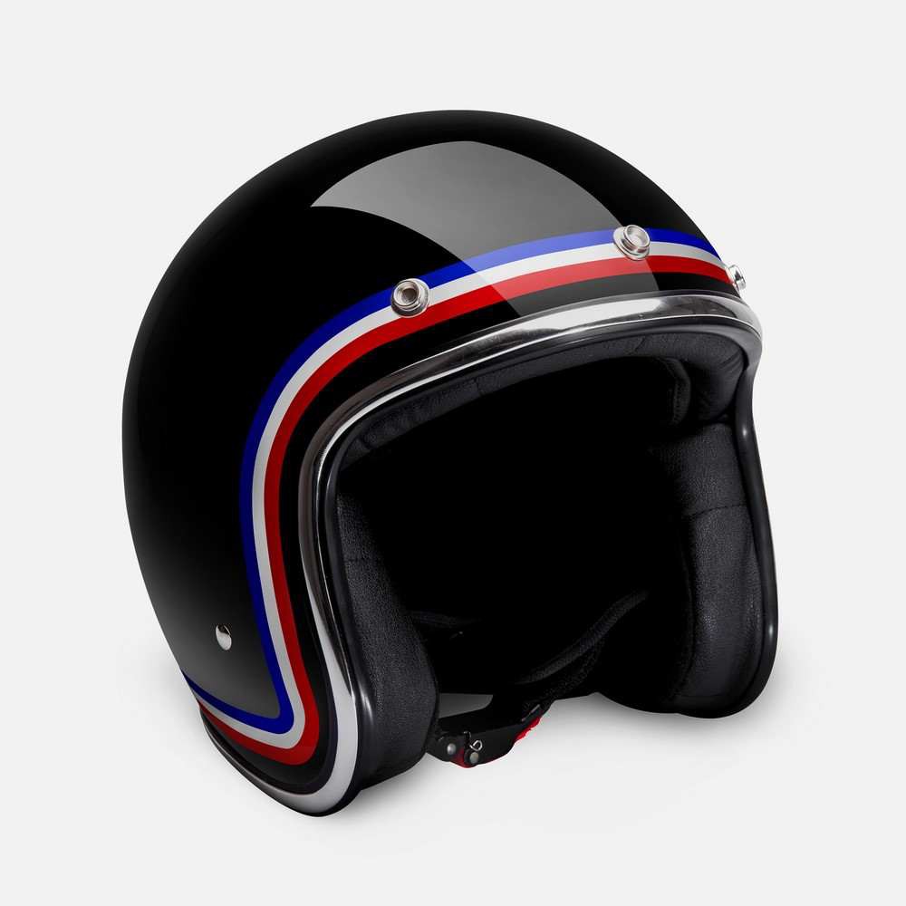 HELM RETRO ZULU ST.GERMANY HITAM GLOSSY LIST CHROME