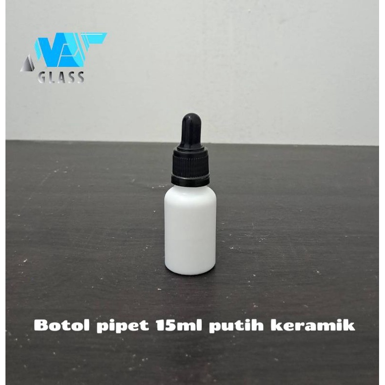 botol pipet kaca 15ml putih mutiara tebal ring segel hitam / botol serum 15ml