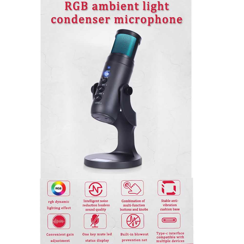 LEORY Microphone Condenser USB Mikrofon Kondensor RGB Light - JD-950 ( Mughnii )