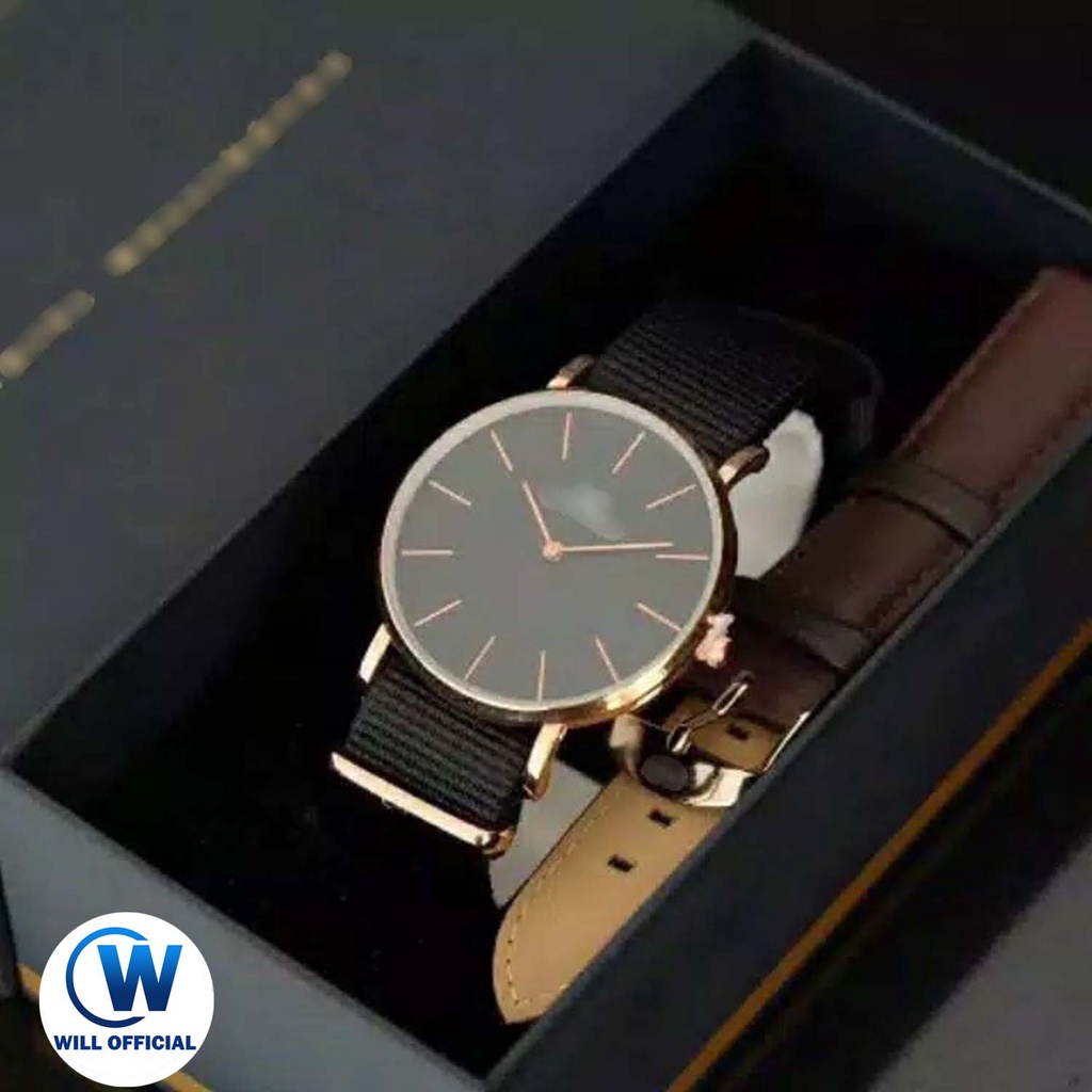 GROSIR JAM TANGAN WANITA DW STRAP NILON KANVAS KAIN NYLON DAPAT 2 TALI KULIT INCLUDE BOX  JAM TANGAN