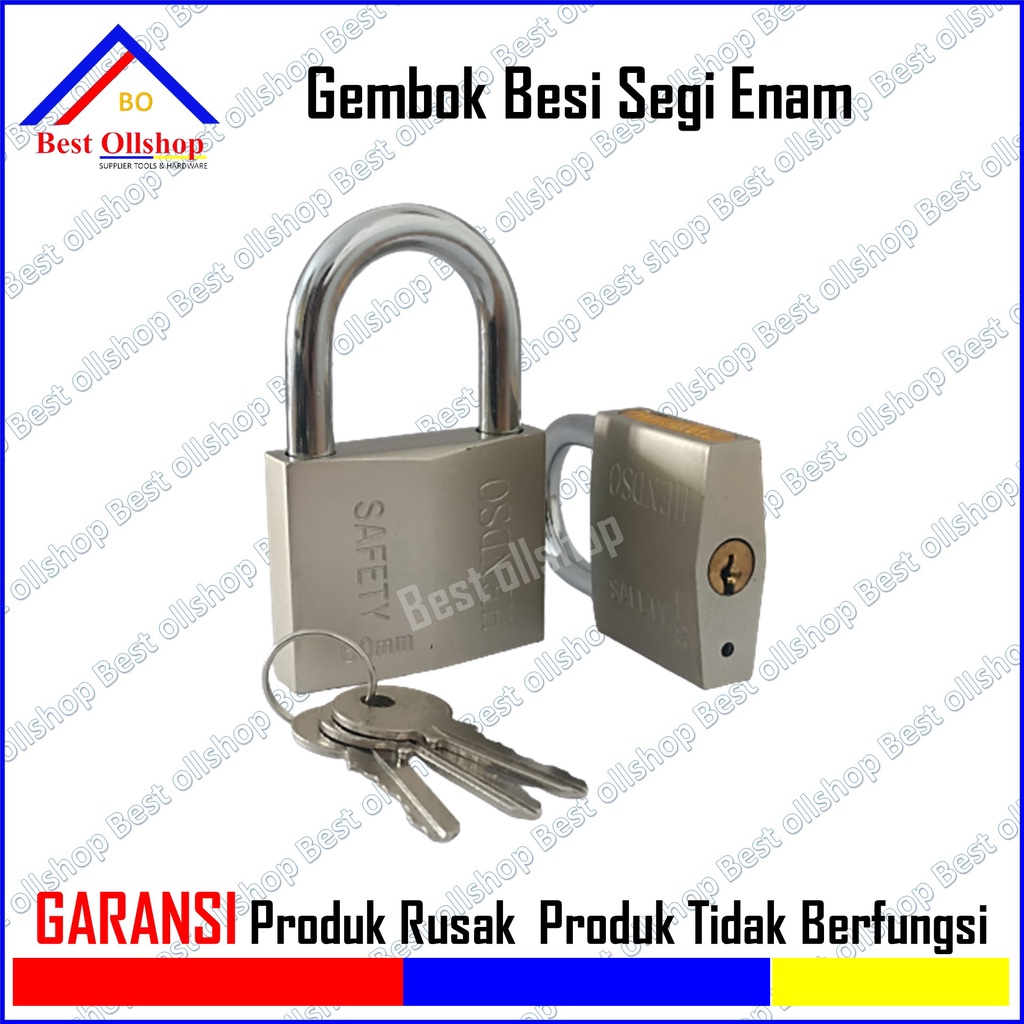 Gembok Kunci Pintu Pagar Rumah Gudang Padlock Segi Enam Jantung Kuningan Jumbo