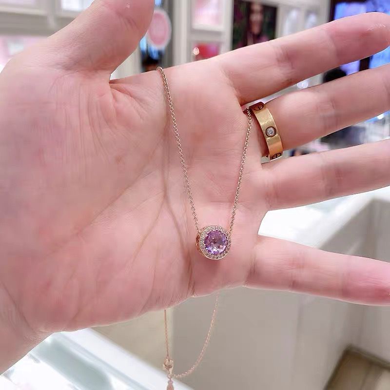 Pandora Kalung 925 Silver Rose Gold 18K Hias Liontin Berlian Cubic Zirconia Gaya Klasik Untuk Wanita