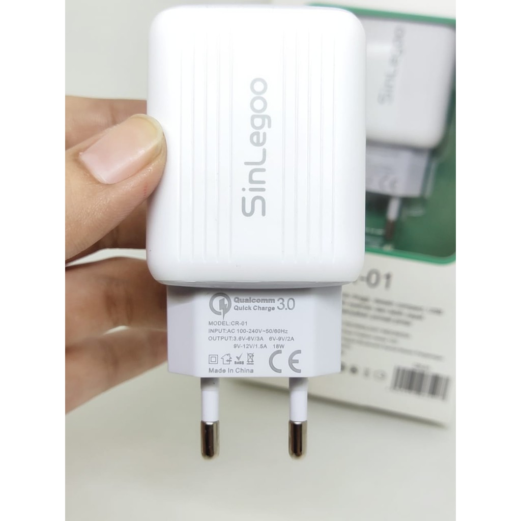 SINLEGOO CR-01 Head Charger LED 1 USB Port Batok Casan Quick Charge 3.0 GARANSI 1 TAHUN