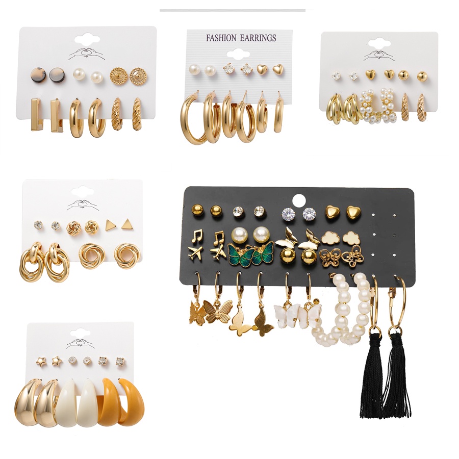 Geometric Vintage Gold Drop Earrings Set for Women Acrylic Fashion Dangle Pearl Earrings Jewelry Set Accessories Gift