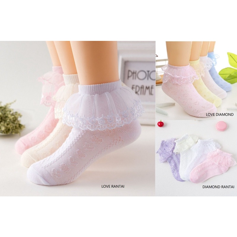 Kaos Kaki Anak Perempuan Import Model Ruffle Love Diamond Rantai / Kid Girl Socks