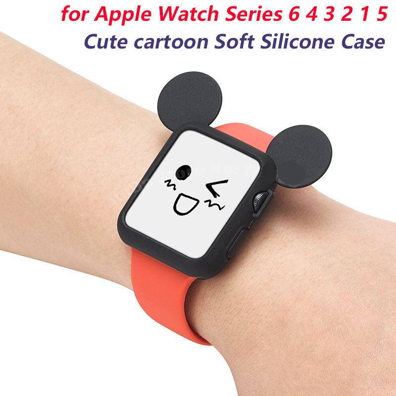 Soft Case Silikon Desain Telinga Tikus Kartun Warna-Warni Untuk Apple Watch Seri 6 4 3 2 1 5 iWatch 38mm 42mm 44mm 40mm