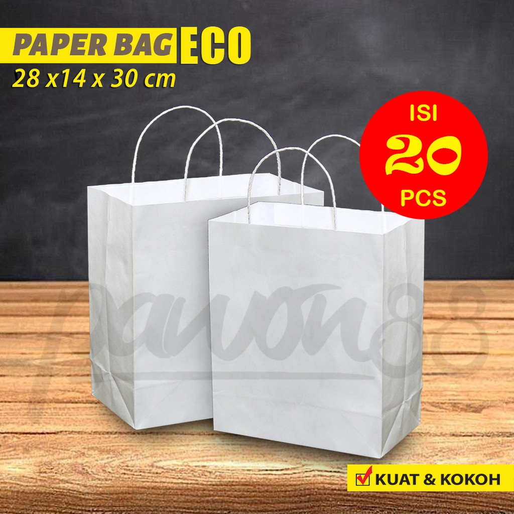 

Paper Bag Polos - Paper Bag Tali Kertas | 28 x14 x 30 - PUTIH - (20 Pcs)