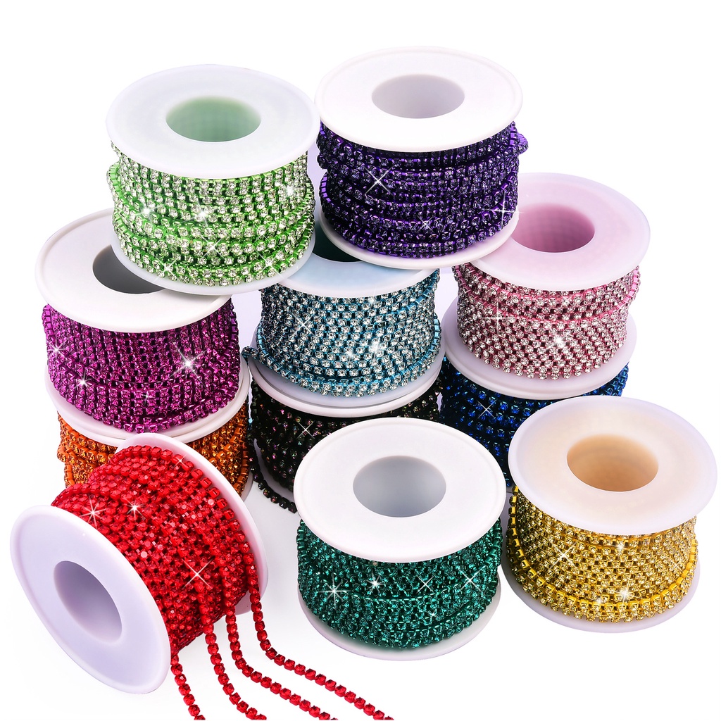 [2MM PER ROLL] Rhinestone Chain Diamond String Rhinestone Rantai Bahan Craft Manik Gems Juntai Harga per Roll = 10 Yard / 10 Meter