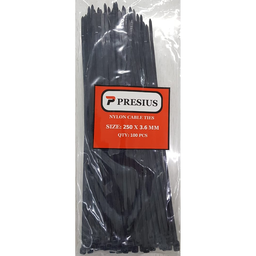 PRESIUS KABEL TIES HITAM 250 X 3.6 MM (GROSIR) ISI 100 PCS ASLI NILON CABLE TIE TIS NYLON 3,6 BLACK