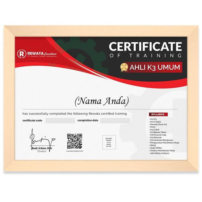 Kertas / Sertifikat Arkademi - Ahli K3 Umum By Rewata (Dengan Photo)