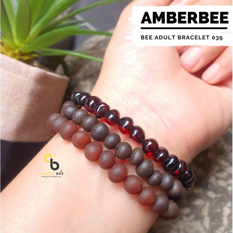 Gelang Amber Dewasa Premium Baltic Dark Color BGMC039 Stretchy By Amber Bee