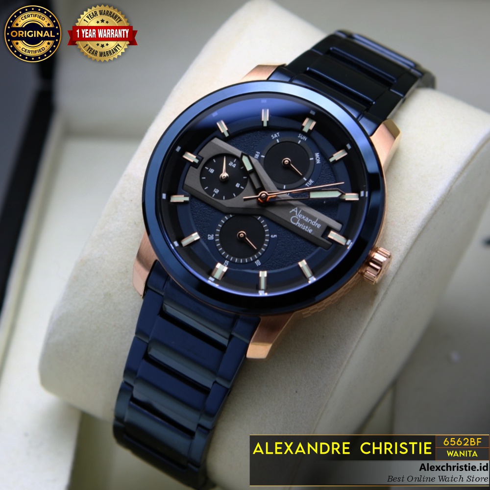 New 2021 Jam Alexander Christie Wanita 6562BF Navy Blue Rosegold Original - Cantik Mewah Elegan