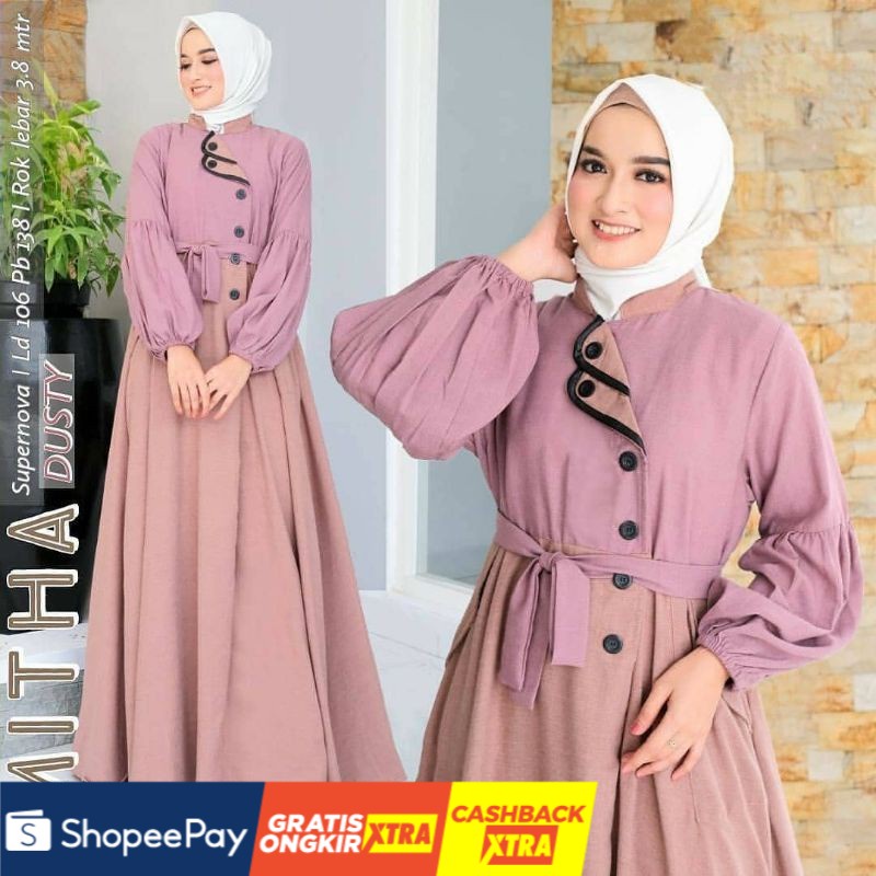 [BEST SELLER] Mitha Dress Gamis Syari Fashion Wanita Home Dress Busana Muslimah Kancing Depan