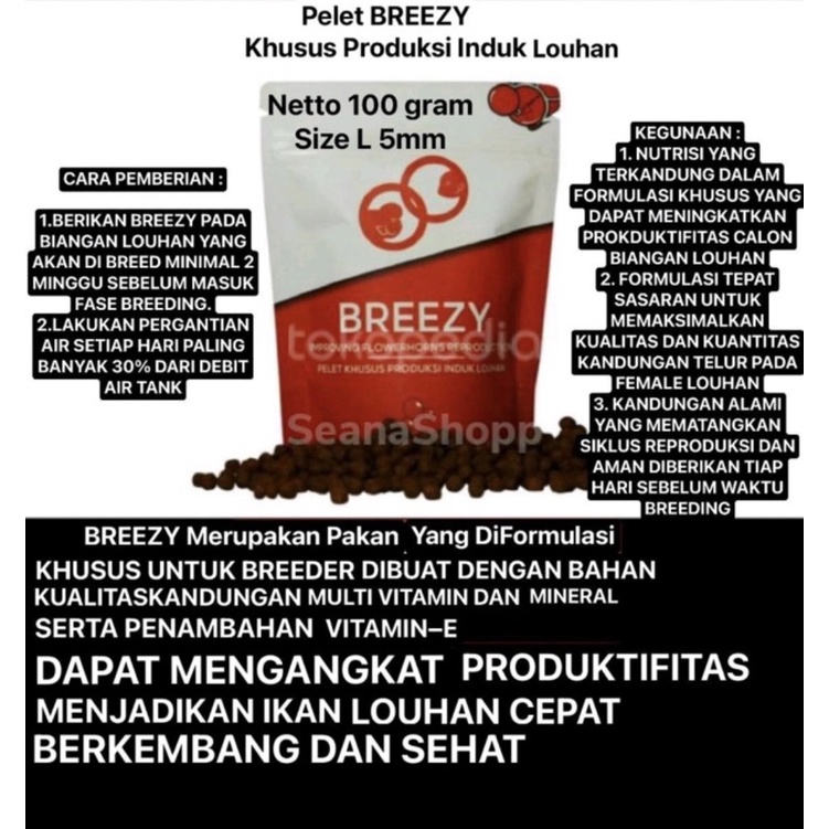 Pelet BREEZE Pakan Ikan Louhan diFormulasikan Khusus Untuk Breeder / Hormon 100gram