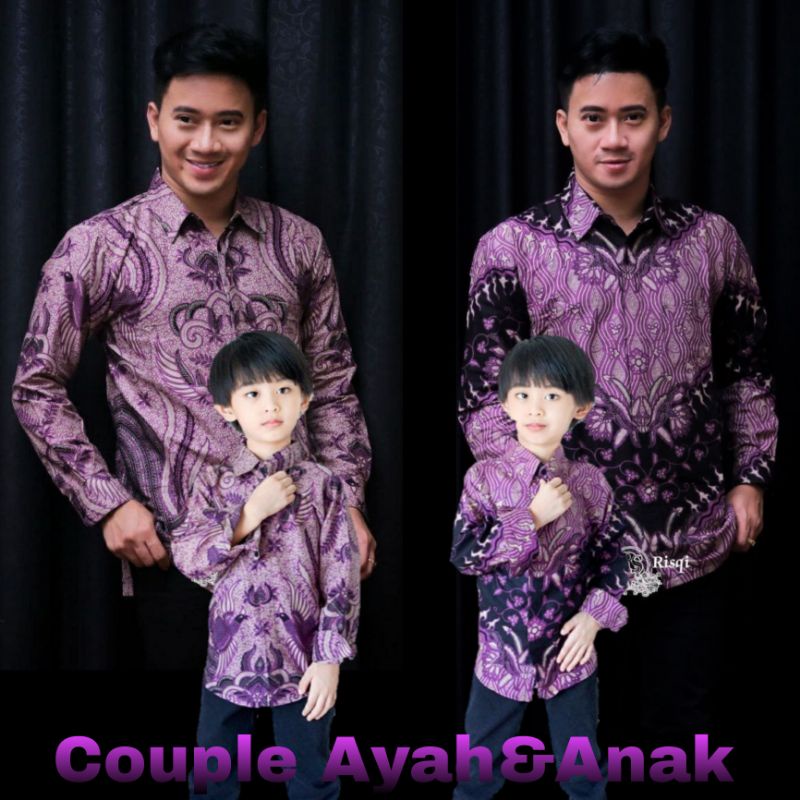 Couple Batik Ayah Dan Anak Laki-laki // Kemeja Batik Pria Dewasa Dan Anak Cowok Motif iron man ungu Warna Hitam Motif Ungu Lilac