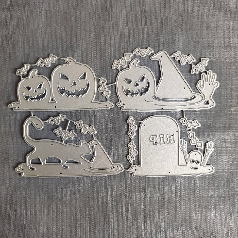 Cetakan Stensil Cutting Dies Motif Labu Halloween Bahan Metal Untuk Scrapbook / Craft DIY