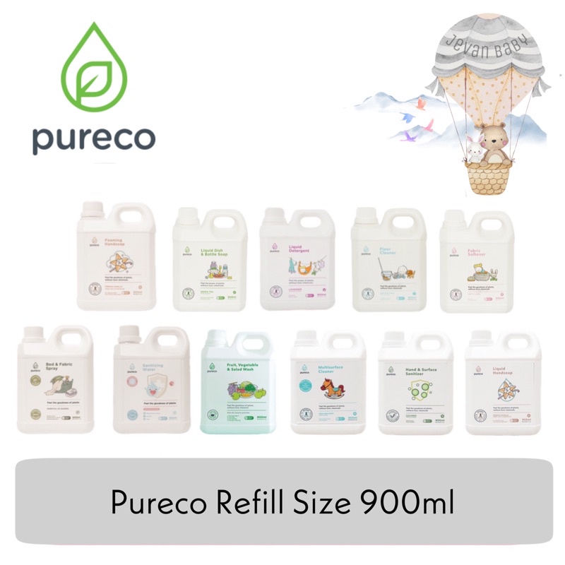 Pureco Refill 900ml Bottle Dish / Detergent / Floor Cleanser / Softener / Fruit Veg / Hand Sanitizer / Multi Surface / Foaming Handsoap / Bed Fabric Spray