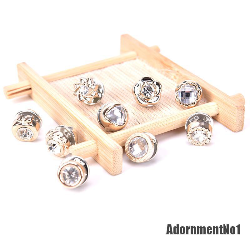 (Adornmentno1) 10pcs / set Bros Pin Bentuk Bunga Aksen Mutiara + Kristal Untuk Aksesoris Wanita