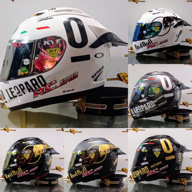 Helm full face Kyt RC7 polos putih modif paket ganteng LEOPARD visor flat iridium 100%ORIGINAL