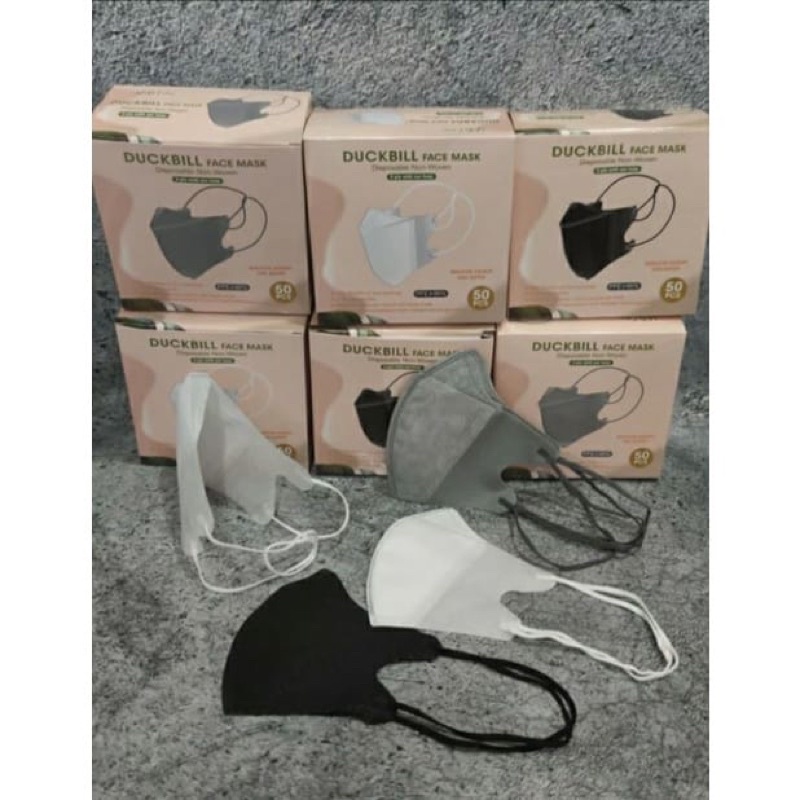 Y&B - MASKER DUCKBILL HIJAB HEADLOOP 3PLY GARIS PUTIH HITAM ABU - FACE MASK 1 BOX 50 PCS