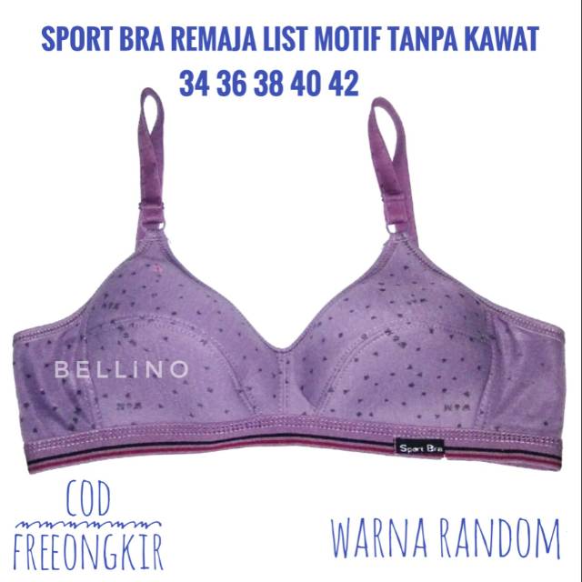 Sport Bra Remaja List Motif Tanpa Kawat Busa Tipis Size 34 36 38 40 42 Kait 2 / Bh Abg Cup Kecil