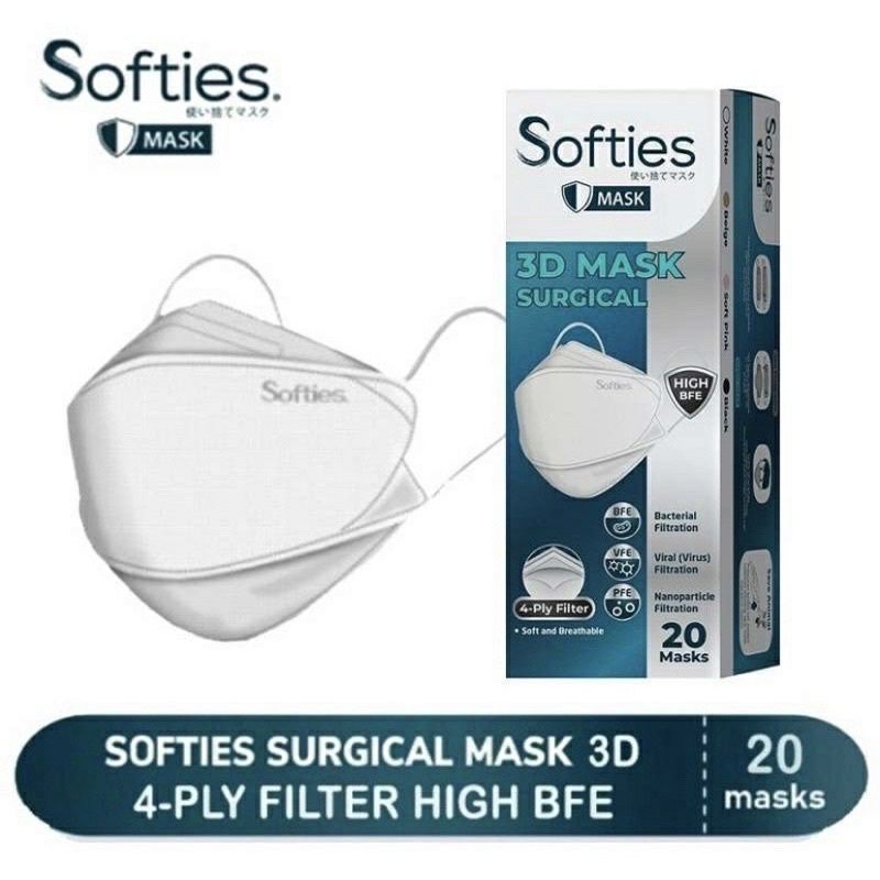 Masker Softies 3D Mask Surgical KF94 4ply Earloop warna Putih isi 20 pcs