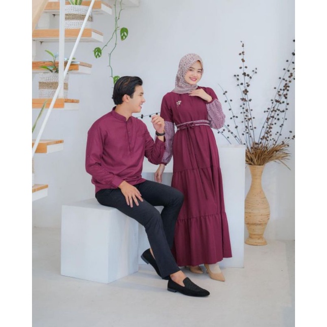 SET PAKAIAN COUPLE GAMIS SYAHRINI BROKAT COUPLE DRESS KOKO RAYA COUPLE terbaru terlaris