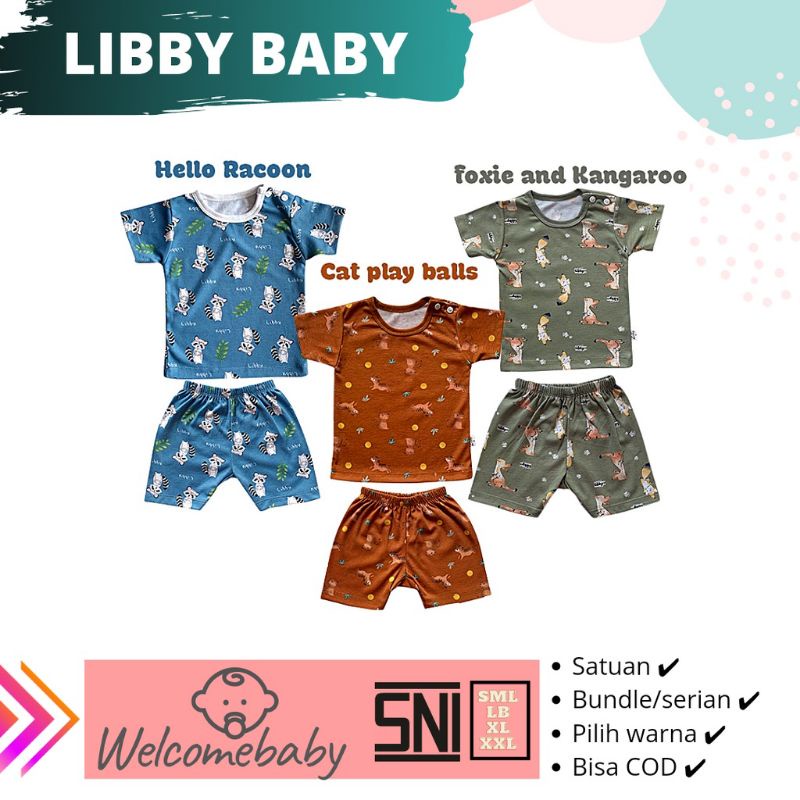 LIBBY BABY TERBARU HAZY ZOO DAN ISLAND EXLORER RAINBOW FANTASIA DAN ANIMAL WILDNESS BOY GIRL SERIES ECER SATUAN SET SETELAN PENDEK OBLONG KANCING PUNDAK BAHU SML S M L LB LL XL XXL-1