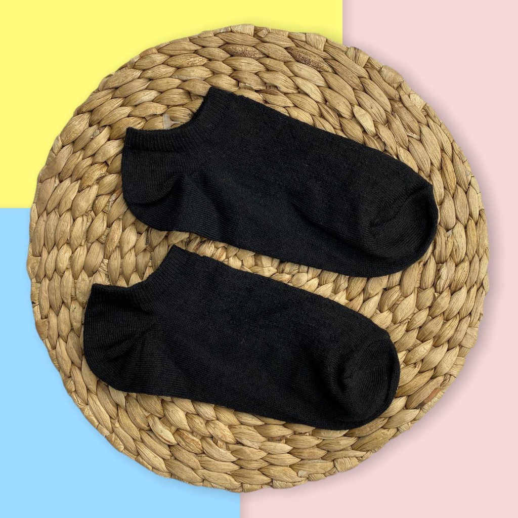 HC Kaos Kaki Ankle Polos Wanita KaosKaki Pendek Korea Murah Short Socks Kaos Kaki Motif Love Garis Murah-FLAT HITAM