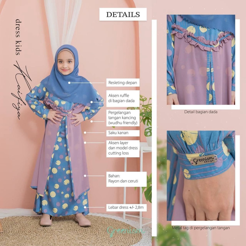 Greenism Gamis Anak Usia 1 - 10 Tahun  Kaifiya Quality Premium Dress - Gamis Kids Baju Muslim Anak Perempuan Pakaian Muslim Anak Perempuan