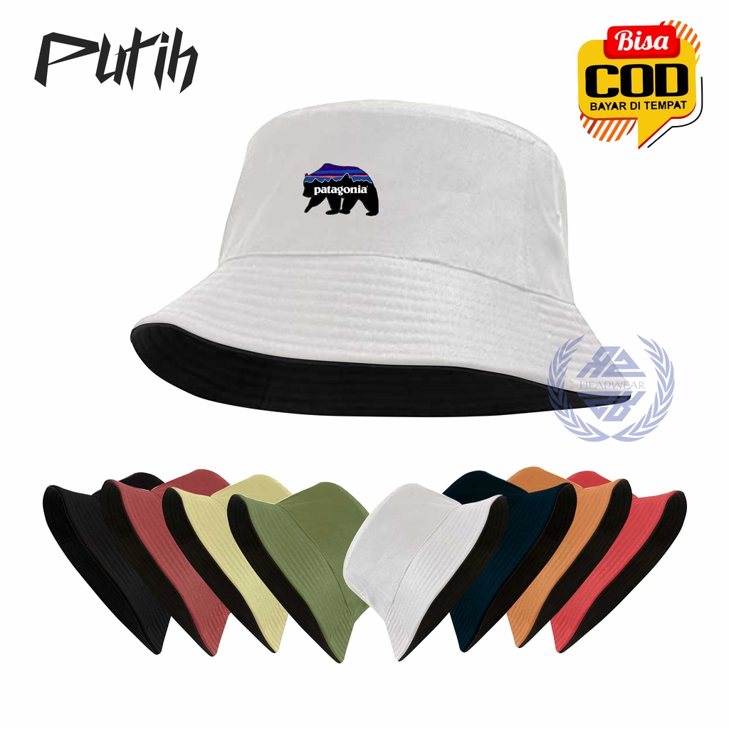 Topi Bucket Wanita Pria Dewasa Korea Style Bolak Balik 2 Warna Dengan Fariasi Sablon Premium