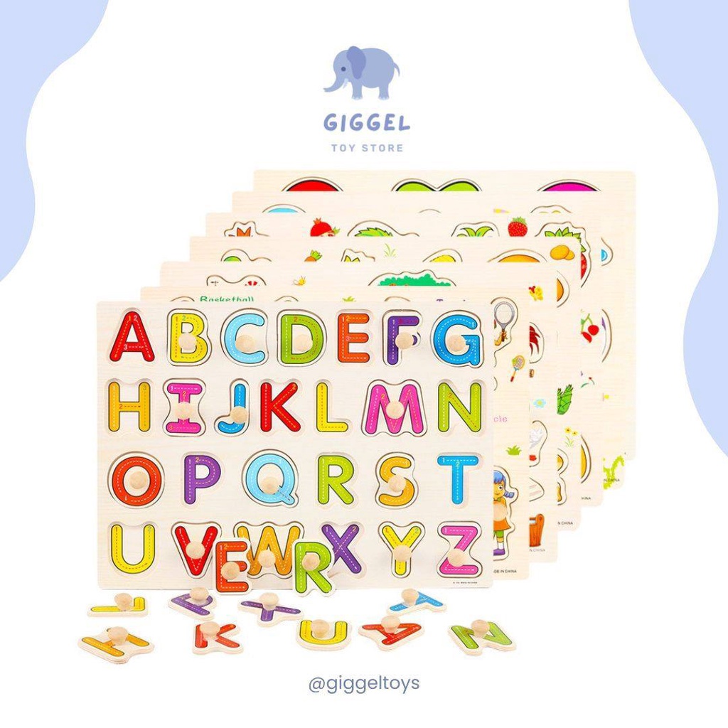 [ Giggel ] Puzzle kayu 15x15 / puzzle kayu 3D besar / Mainan Edukasi Anak / Mainan Kayu anak / Mainan Kayu Alphabet / Wooden Alphabet Toys / Mainan Edukasi Knob