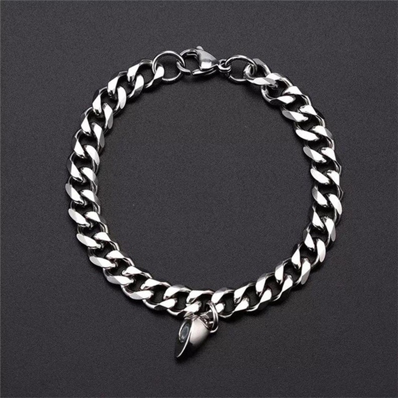 TK 2Pcs/pair Fashion Stainless Steel Couple Bracelets Magnetism Heart Charm Creative Chain Bracelets Jewelry Gift