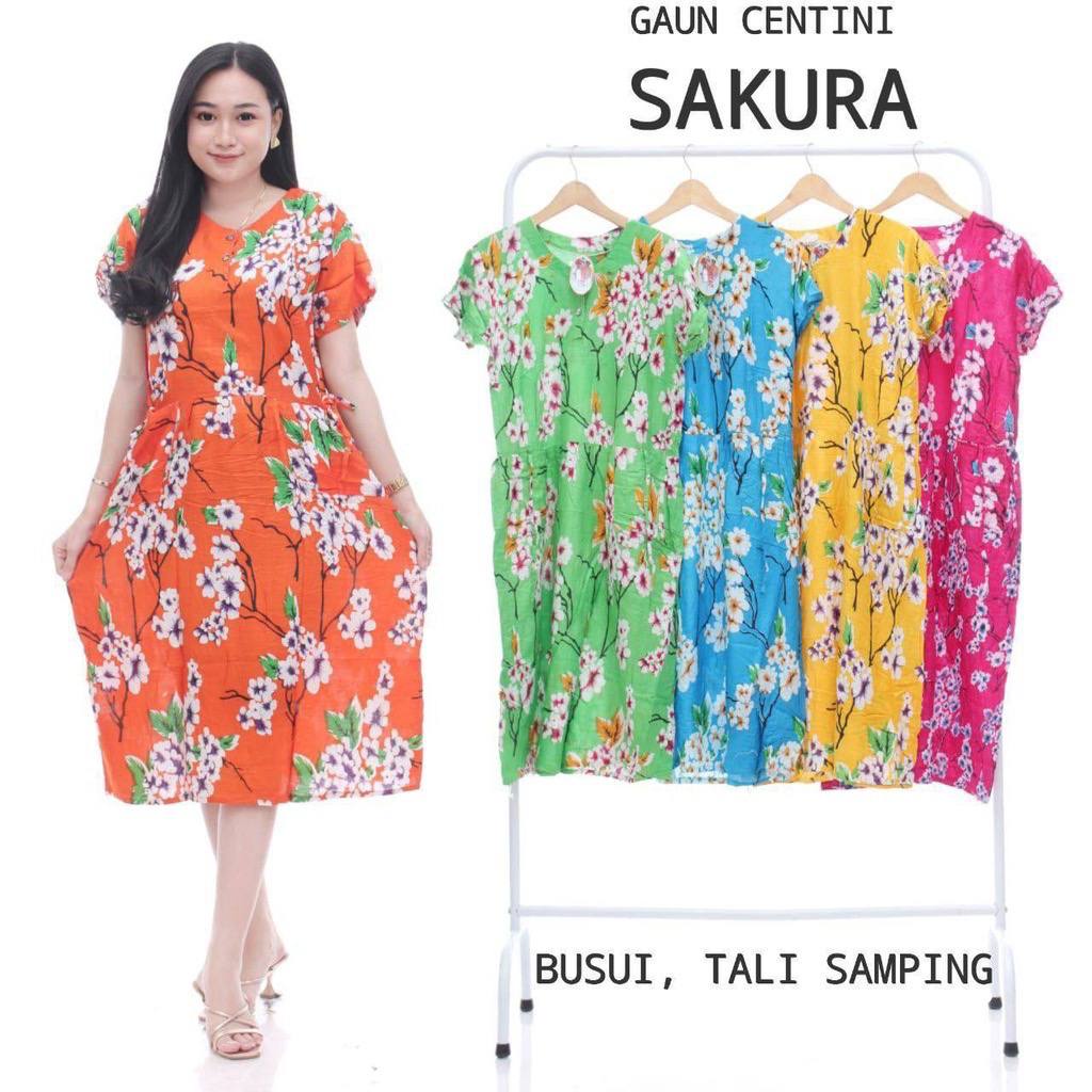 BATIK WANITA KEKINIAN DASTER BUSUI LENGAN PENDEK RAYON CENTINI ( HITPUT MONOCROM OSHIN DORRY SAKURA POLKA ) BUMIL KANCING DEPAN MURAH ADEM-CENTINI SAKURA