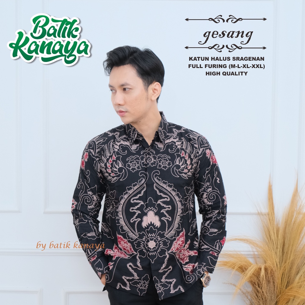 Kanaya - Batik Pria Lengan Panjang Full Furing Bahan Katun Sragenan Gesang Warna Dasar Hitam