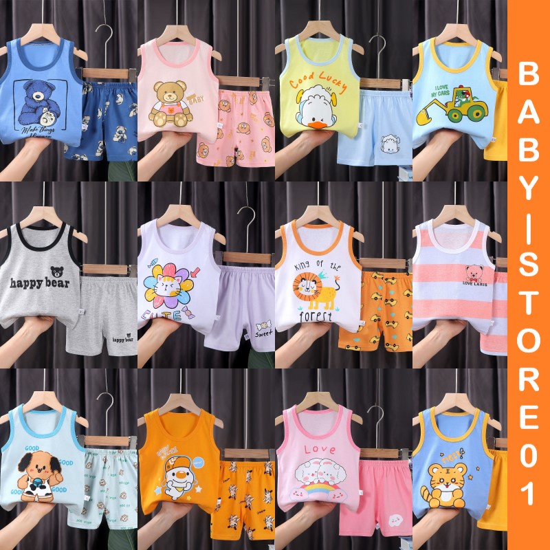 BABY STORE01  -  BBC SETELAN ANAK 0-2 TAHUN SETELAN BAYI PIYAMA BAYI BAJU TANPA LENGAN DAN CELANA PENDEK