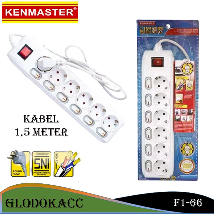 Stop Kontak 6 Lubang 1,5m / Kenmaster Terminal Colokan Listrik 6 Socket f1-66