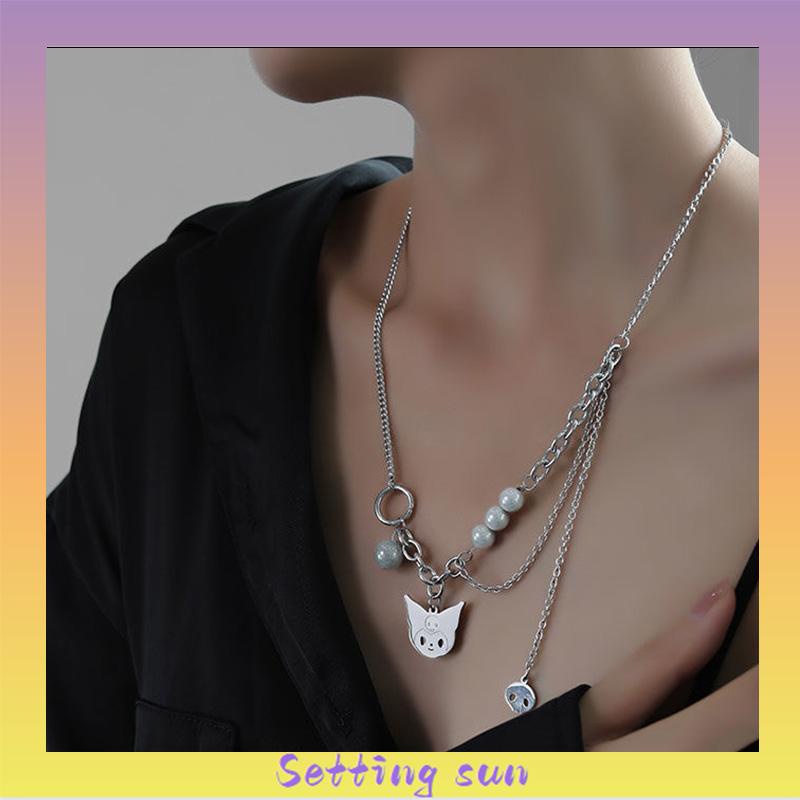 Kalung Rantai Mutiara Mosaik Multilayer TN