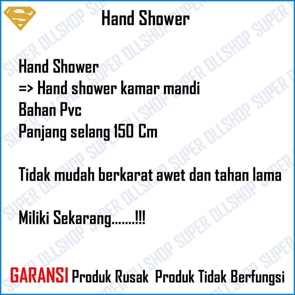 Hand Shower Mandi Kepala Shower Pvc Selang Putih Spray Bidet Sower Tekanan Tinggi Genggam Hemat Air Kepala Pancuran Mandi Murah