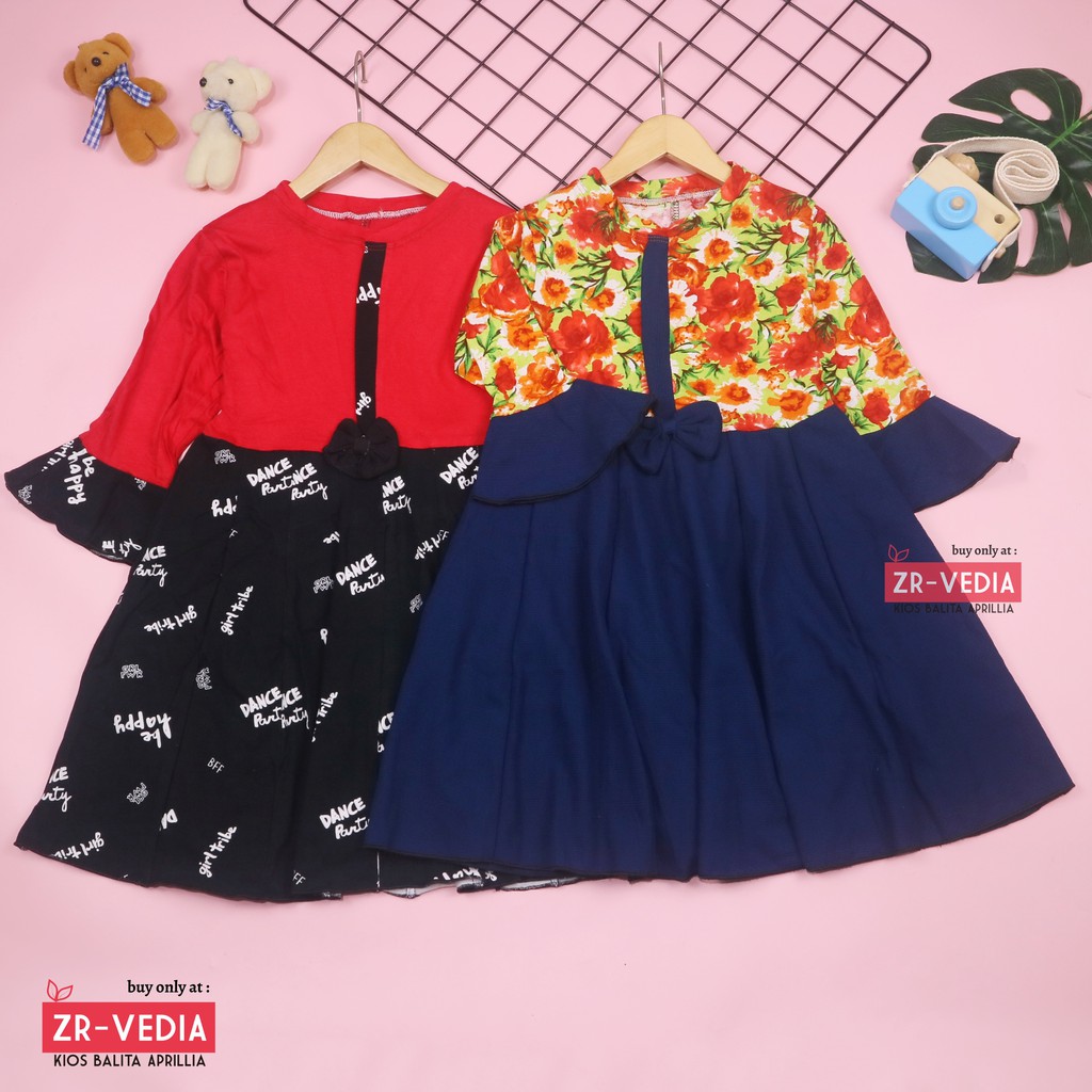 Dress Sissy 1-8 Tahun / Dress Anak Lengan Panjang 3/4 Baju Perempuan Dres Terompet Cutbray Blouse