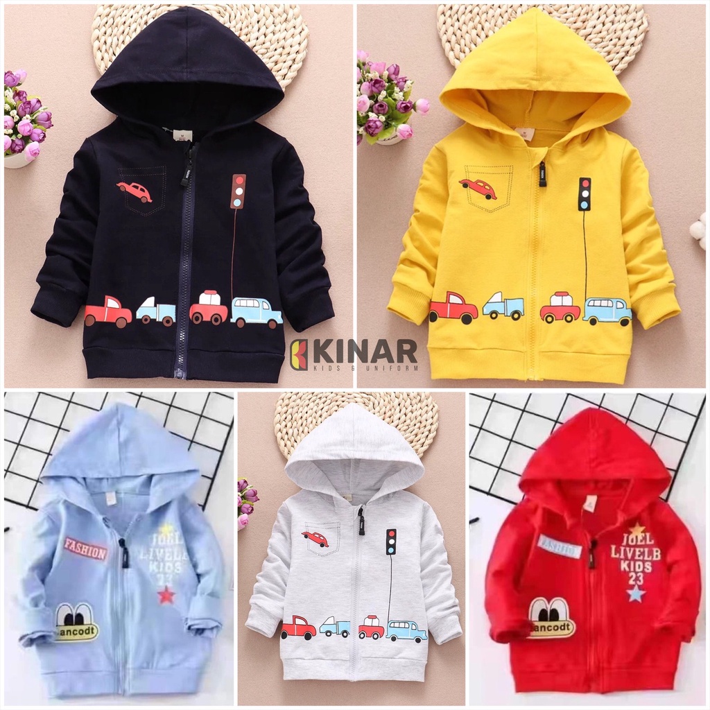JAKET RESLETING ANAK LAKI MOBIL BEKO SWEATER HOODIE ZIPPER BAYI KARTUN LUCU COWOK 1 2 3 TAHUN