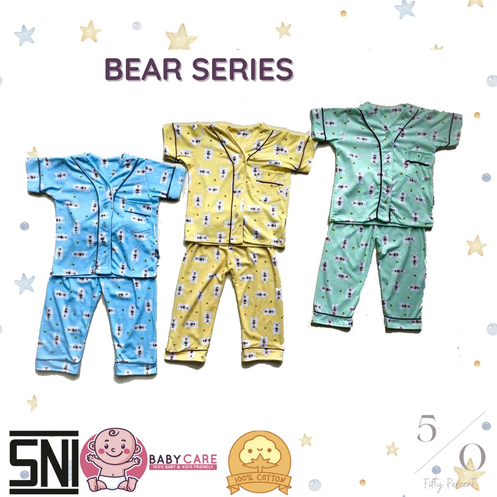 Set Baju Tidur Piyama Anak Tanpa Kerah Motif Bear