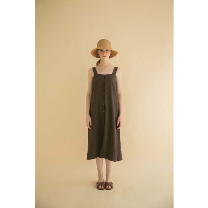 RAMUNE x ALLE J - Lulu Square Neck Dress (Brown) - S(U1I6) (BISA COD) Pakaian Wanita/Dress/Midi ORIG