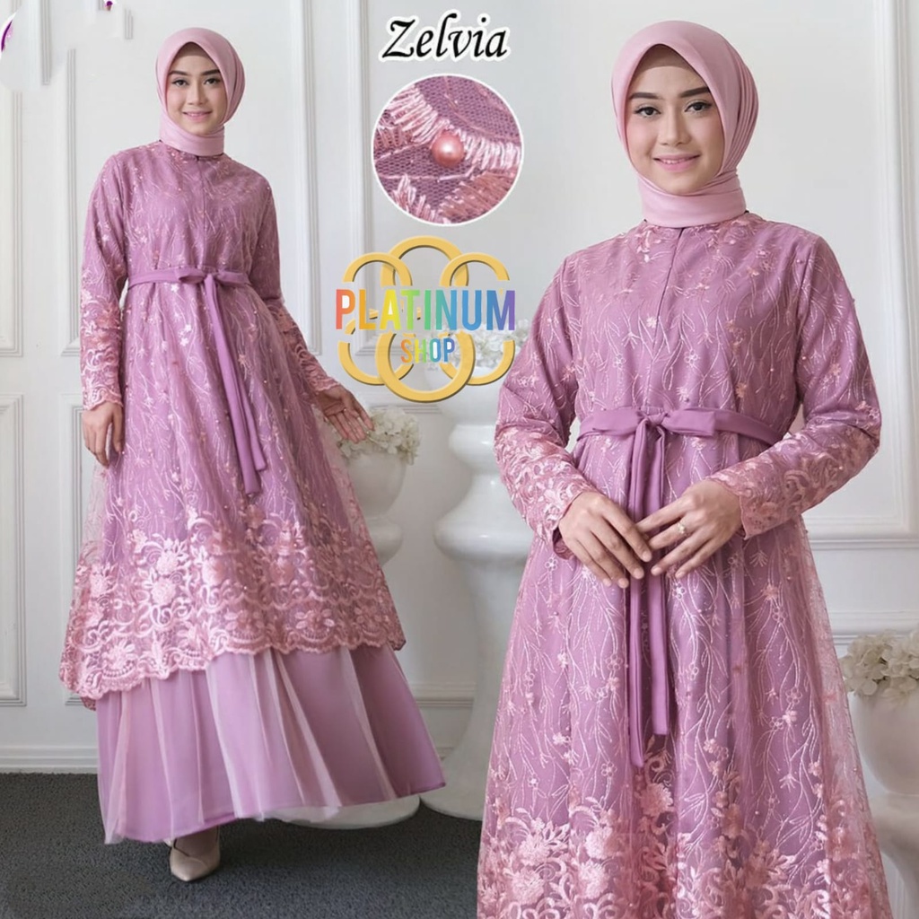 GAMIS MAXI BUSUI ZELVIA FULL BRUKAT TILE MUTIARA IMPORT-1
