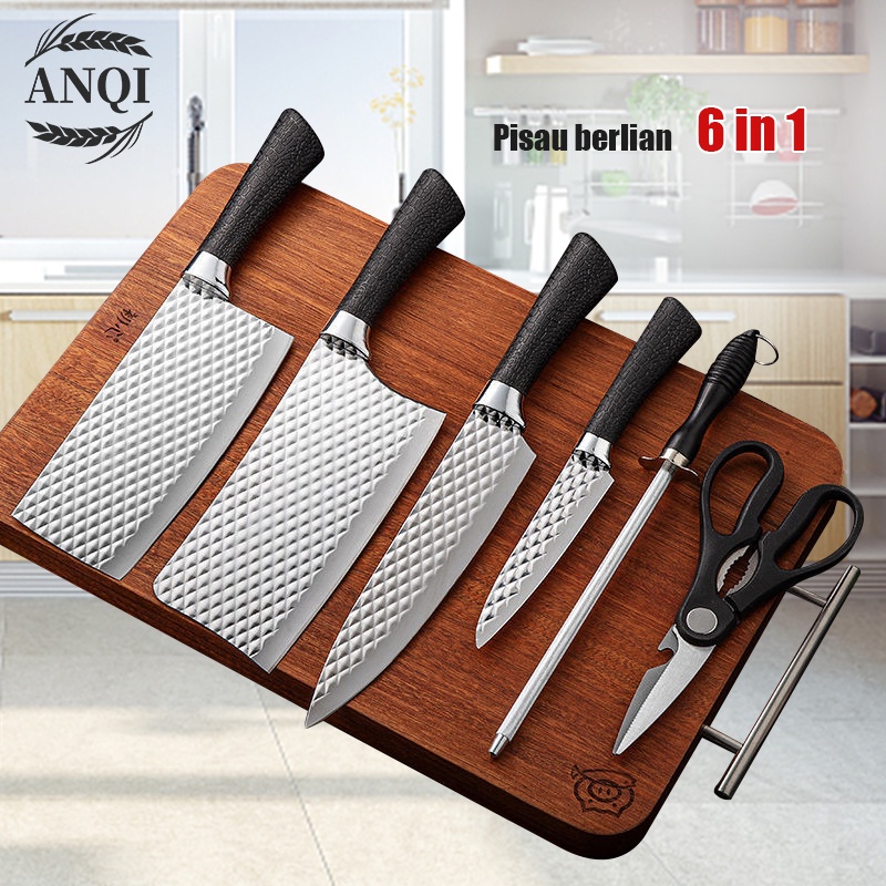 ANQI 1888 Knife Diamond Set 6 in 1 Stein Cookware Pisau Dapur Anti Lengket VS-1842