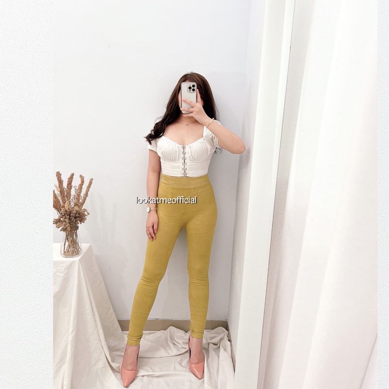 Lookatmeofficial • {20+ WARNA} Legging HW Basic Polos Premium Import Tebal Fit to S-XXL Jumbo-Lime