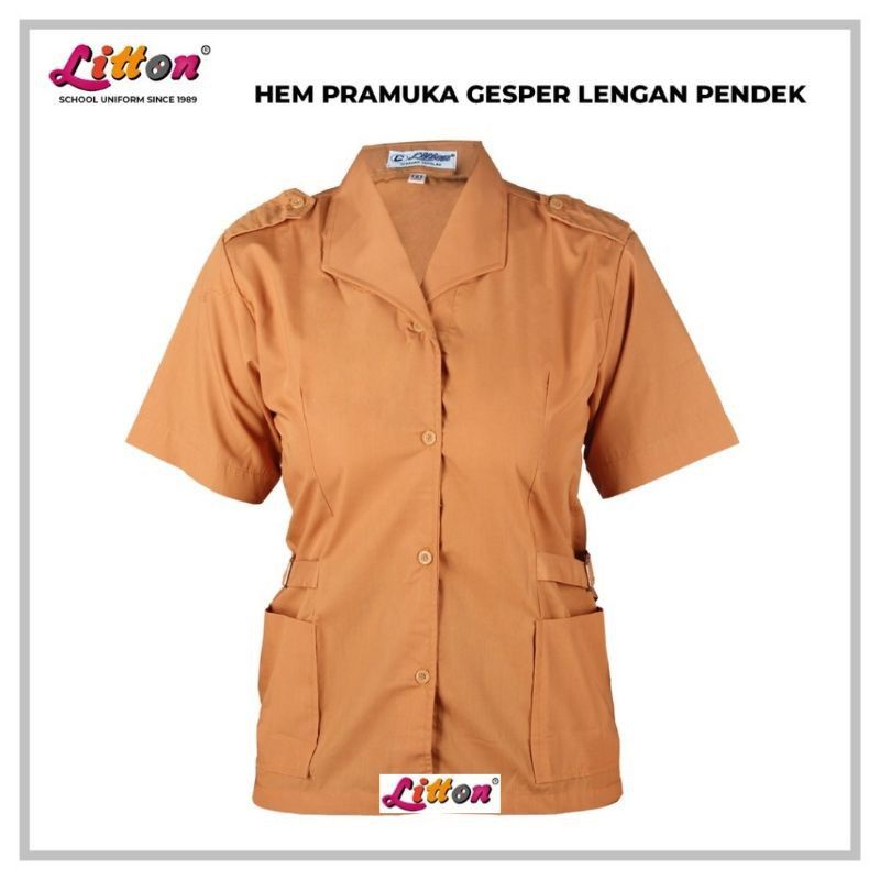 LITTON Baju seragam Pramuka Coklat Guru Pembina Perempuan 1-3L Lengan Pendek / Baju Pramuka Guru Nasional