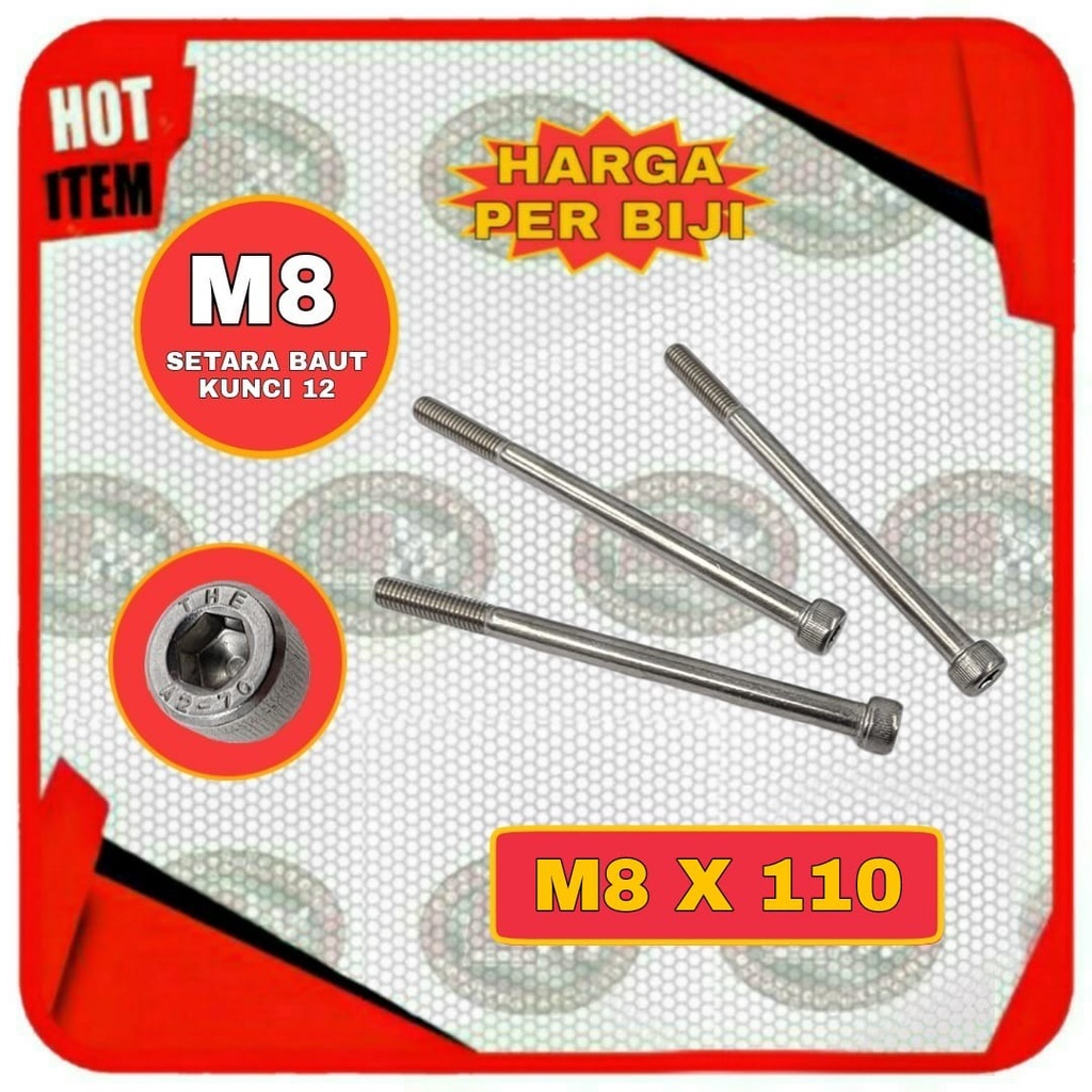 BAUT L STAINLESS M8X110 SETARA UNTUK BAUT KUNCI 12 PANJANG 110 MM 11 CM